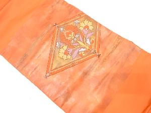 菱に草花模様織り出し名古屋帯